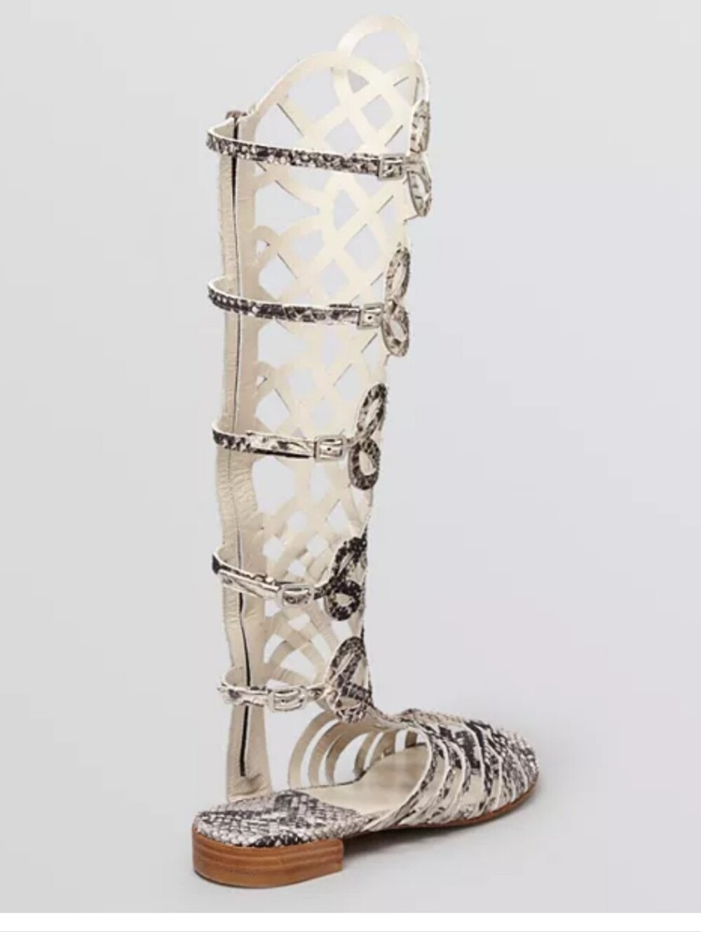 Stuart Weitzman Cream and Black Snake-Print Gladiator Sandals - Picture 6 of 8